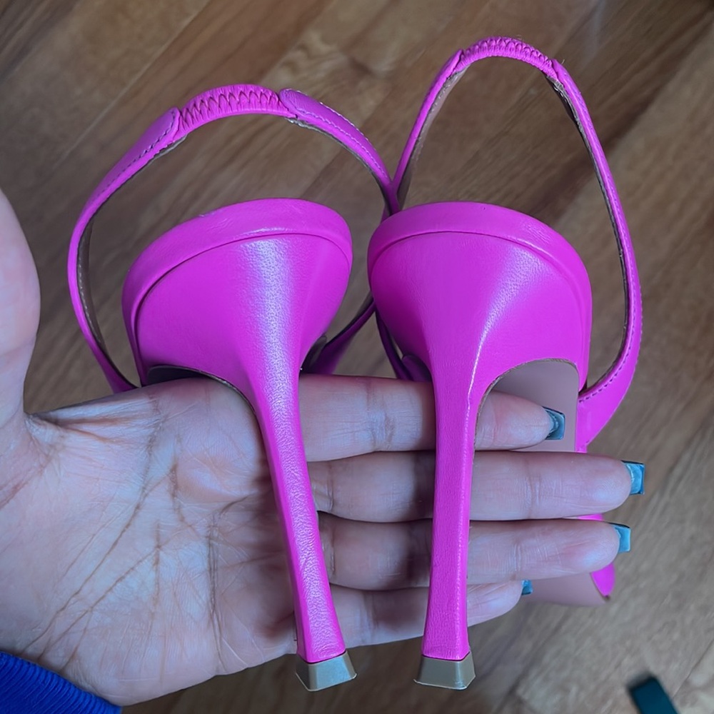Amina Muaddi Camelia 90MM Leather Slingback Pumps - Picture 10 of 11